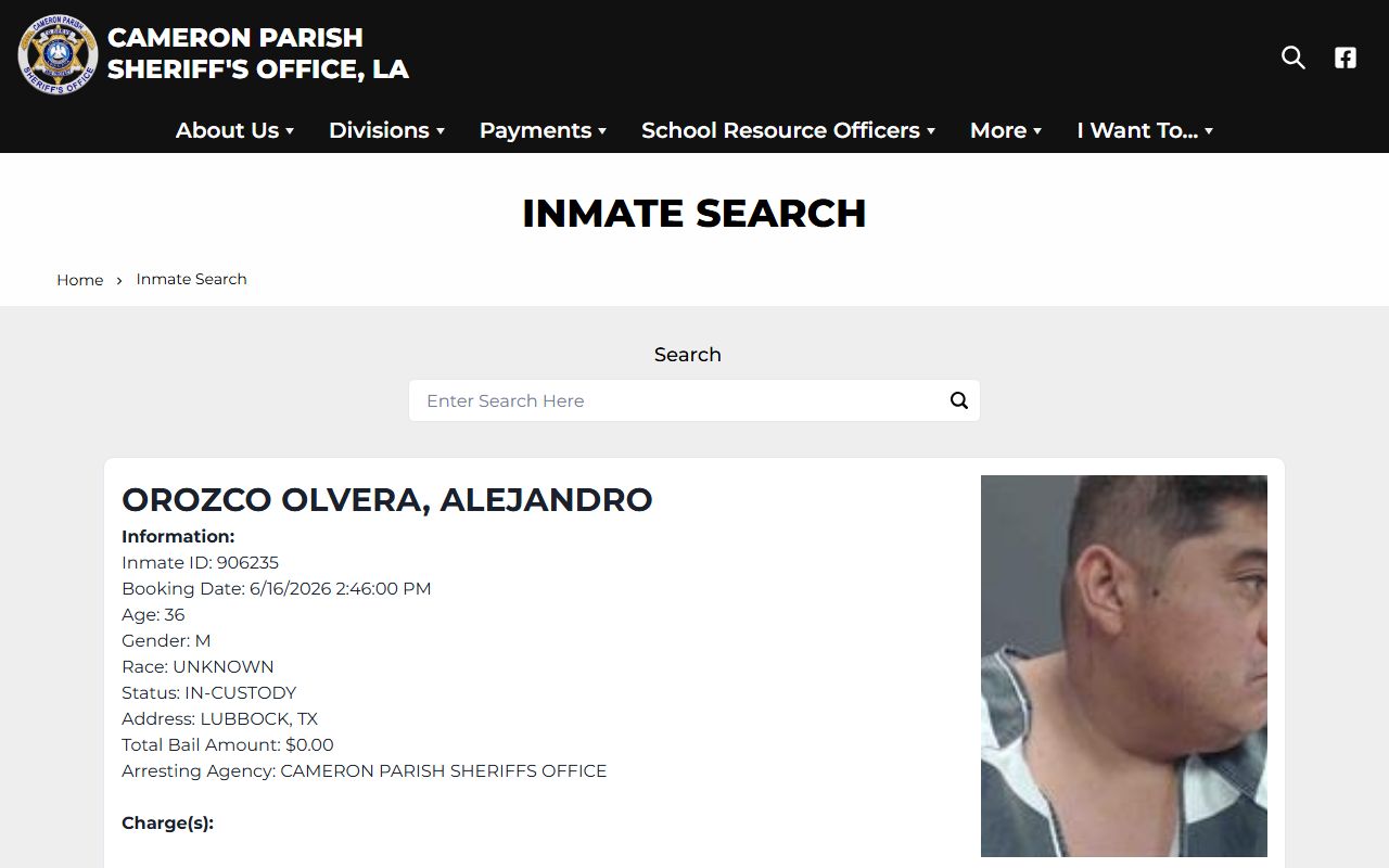 Cameron Parish inmate search roster page